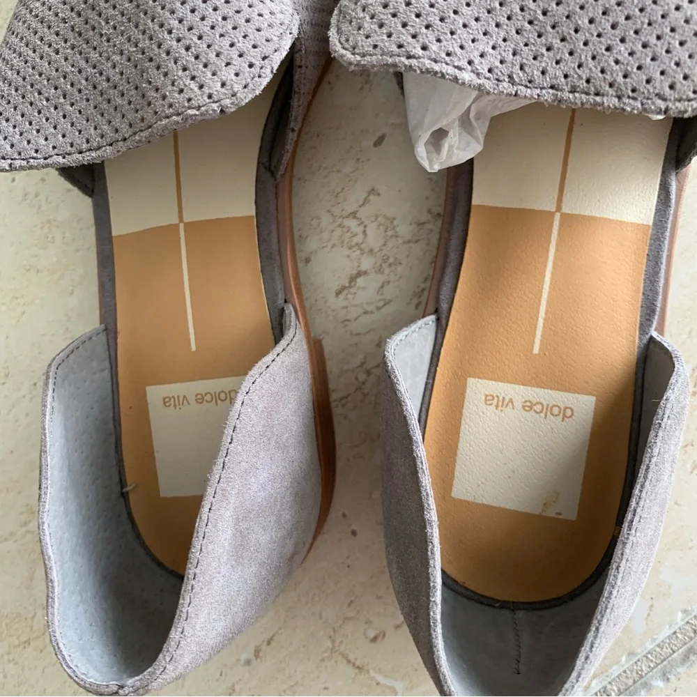 Dolce Vita Cody Grey Perforated Suede Flats Loafers Slip-on Shoes